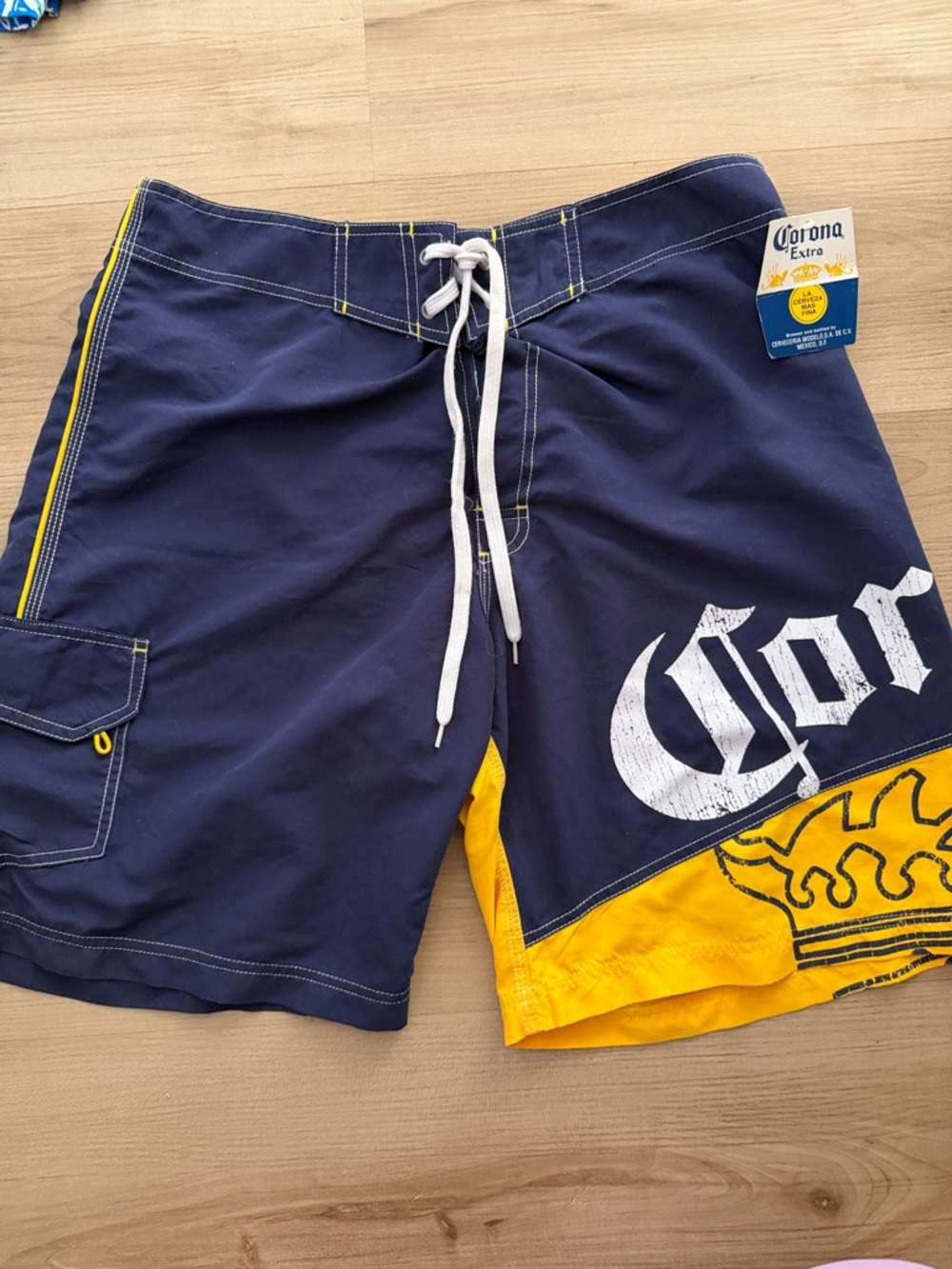 Men's Corona Extra Navy & Yellow Swim Trunks